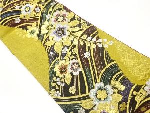 道長取りに波・桜模様織出し袋帯